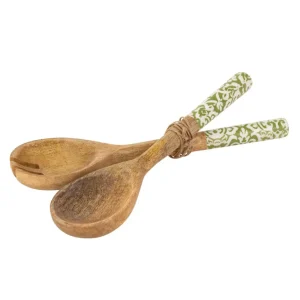 2 couverts à salade bois décor arabesques