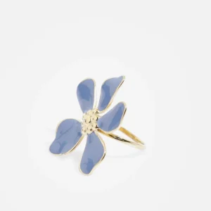 Bague acier inoxydable motif fleur azur