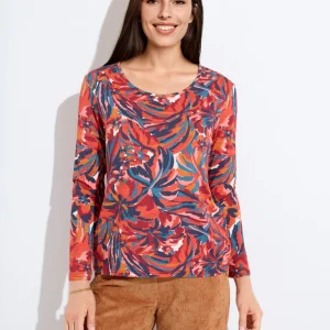 T-shirt col rond manches longues floral